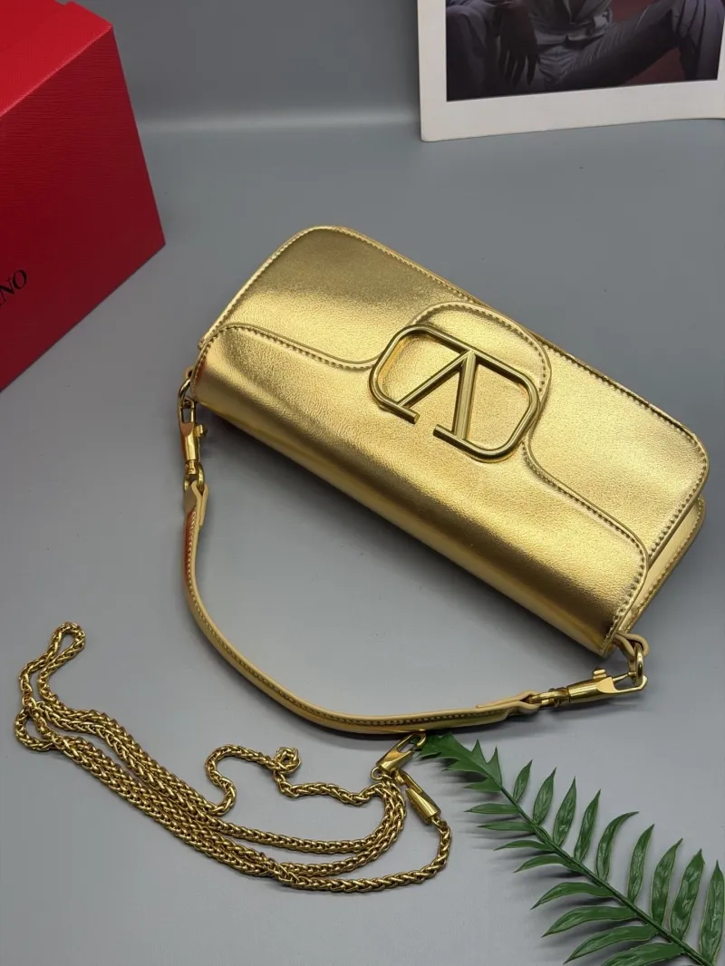 Valentino Gold Leather Satchel Shoulder Bag - Image 9
