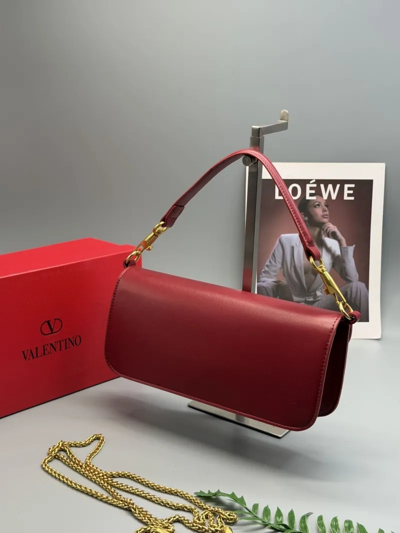 Valentino Red Leather Shoulder Satchel Bag - Image 3