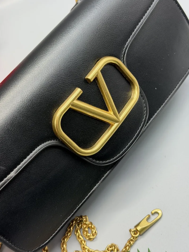 Valentino Black Leather Shoulder Bag with Chain - Image 4