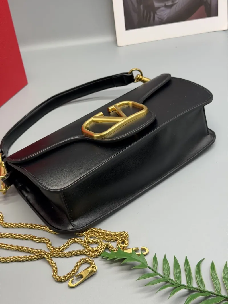 Valentino Black Leather Shoulder Bag with Chain - Image 6