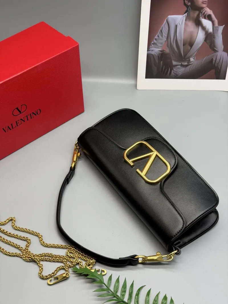 Valentino Black Leather Shoulder Bag with Chain - Image 7