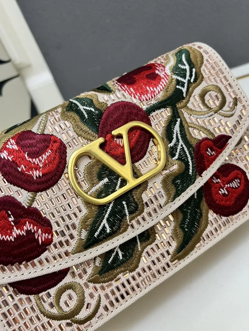 Valentino Light Pink Cherry Embroidered Chain Crossbody Bag - Image 4