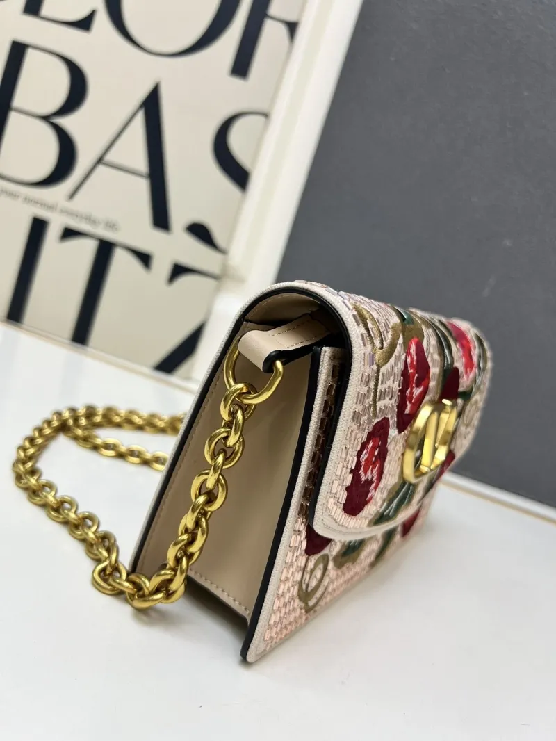 Valentino Light Pink Cherry Embroidered Chain Crossbody Bag - Image 5