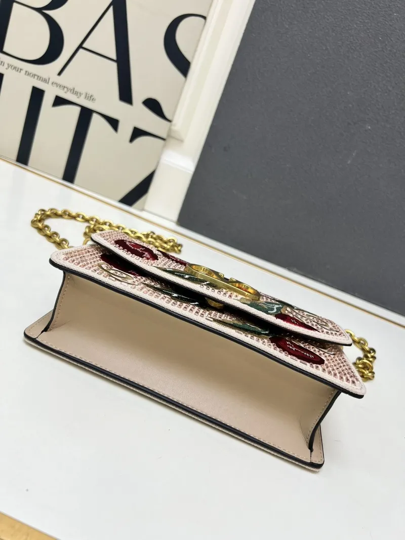 Valentino Light Pink Cherry Embroidered Chain Crossbody Bag - Image 6