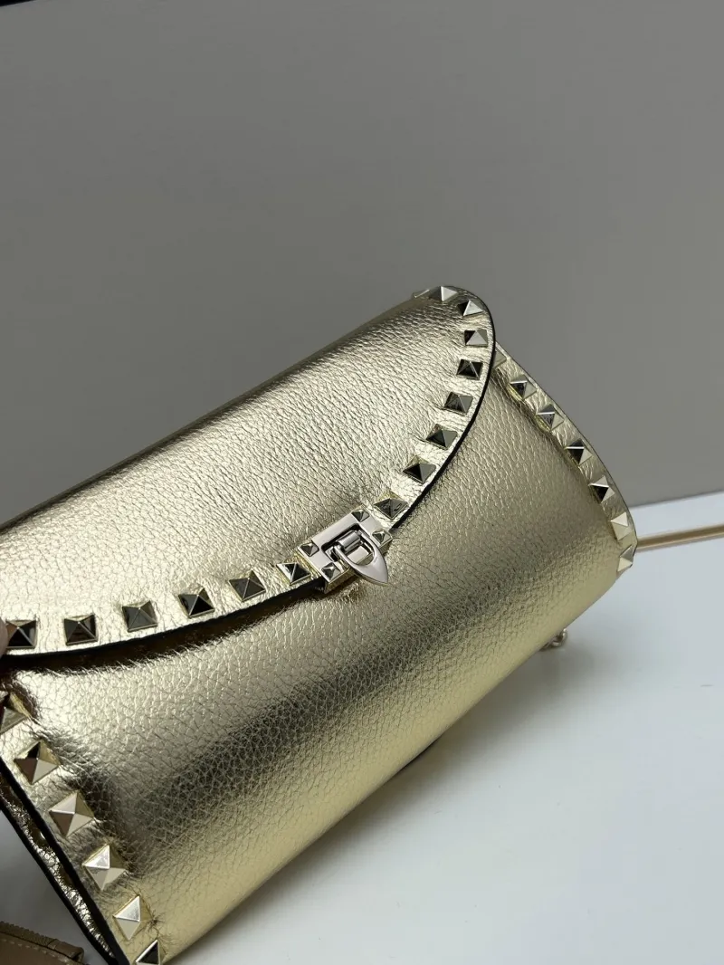 Valentino Gold Rockstud Crossbody Satchel Bag 0138 - Image 3