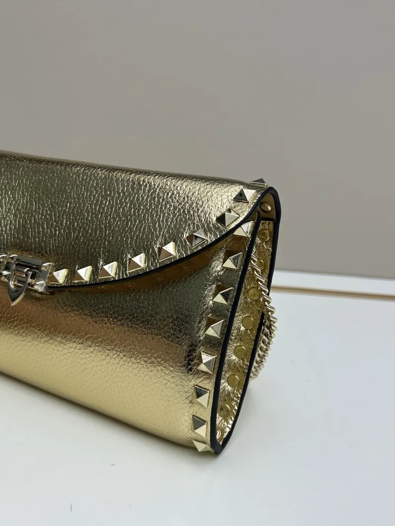 Valentino Gold Rockstud Crossbody Satchel Bag 0138 - Image 4