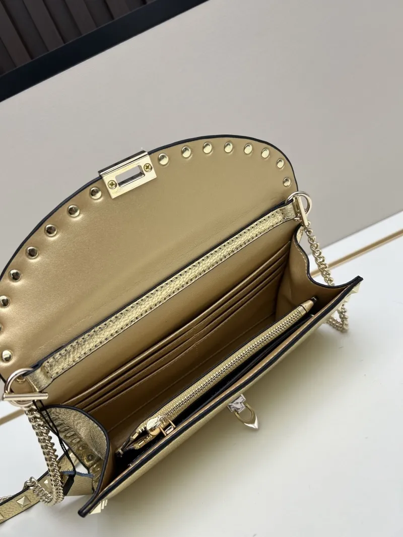 Valentino Gold Rockstud Crossbody Satchel Bag 0138 - Image 6