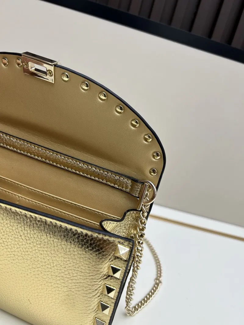 Valentino Gold Rockstud Crossbody Satchel Bag 0138 - Image 7