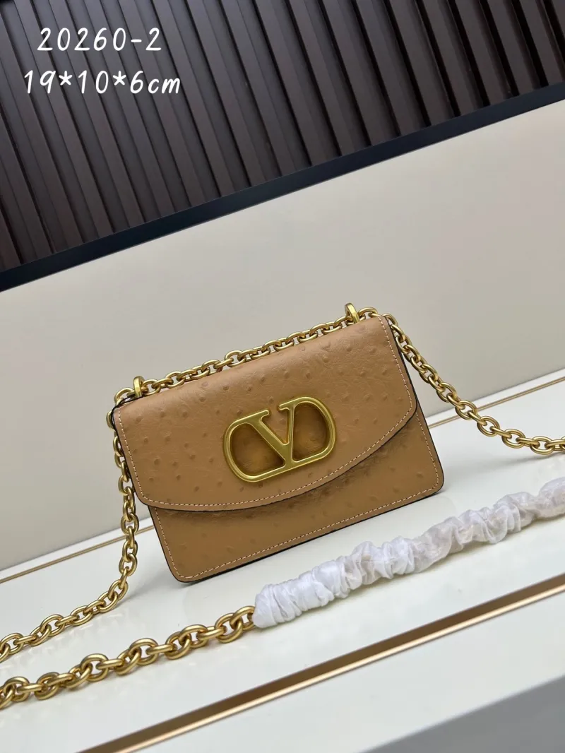 Valentino Tan Ostrich Leather Crossbody Bag 20260-2