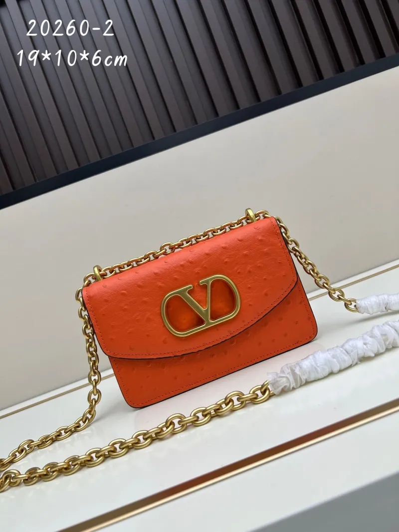 Valentino Orange Ostrich Leather Satchel Crossbody Bag 20260-2