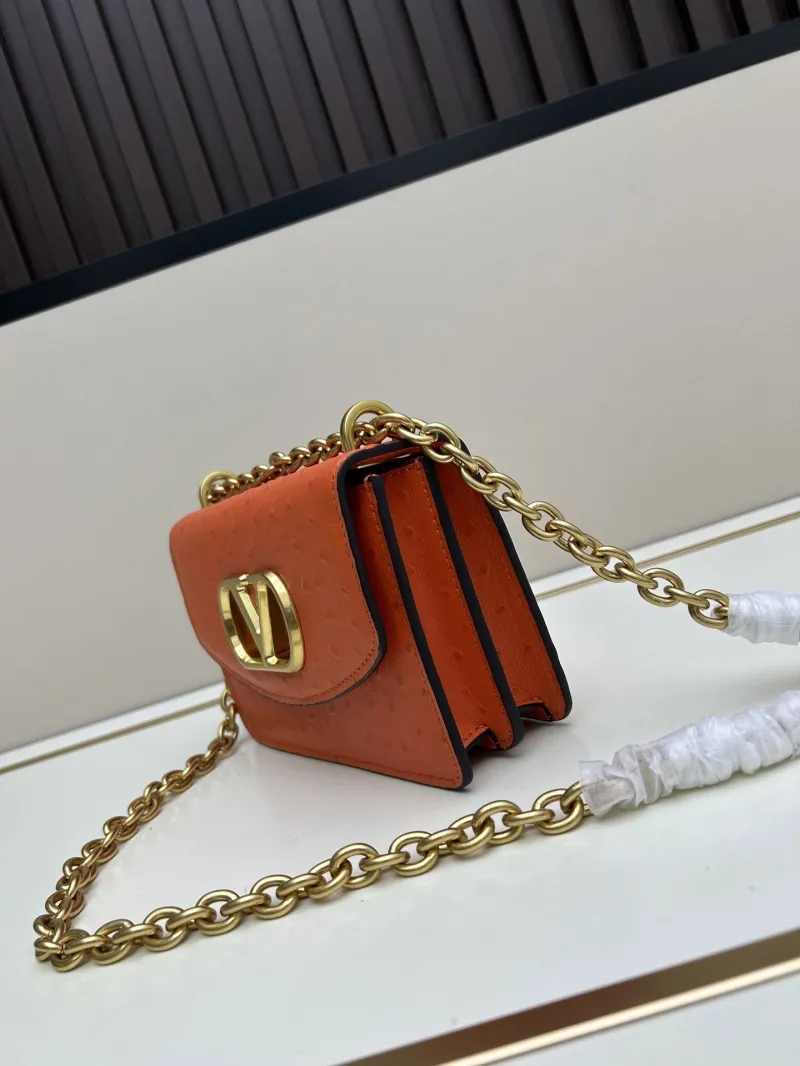Alternative view of Valentino Orange Ostrich Leather Satchel Crossbody Bag 20260-2
