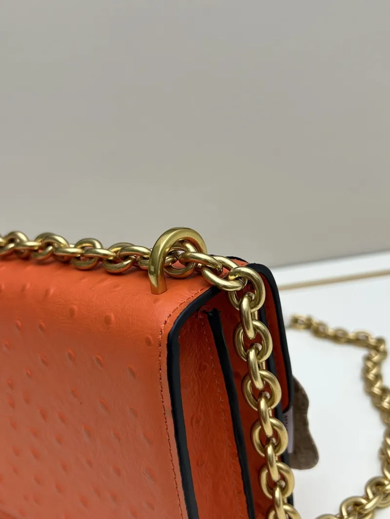 Valentino Orange Ostrich Leather Satchel Crossbody Bag 20260-2 - Image 4