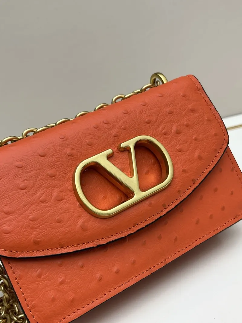 Valentino Orange Ostrich Leather Satchel Crossbody Bag 20260-2 - Image 5