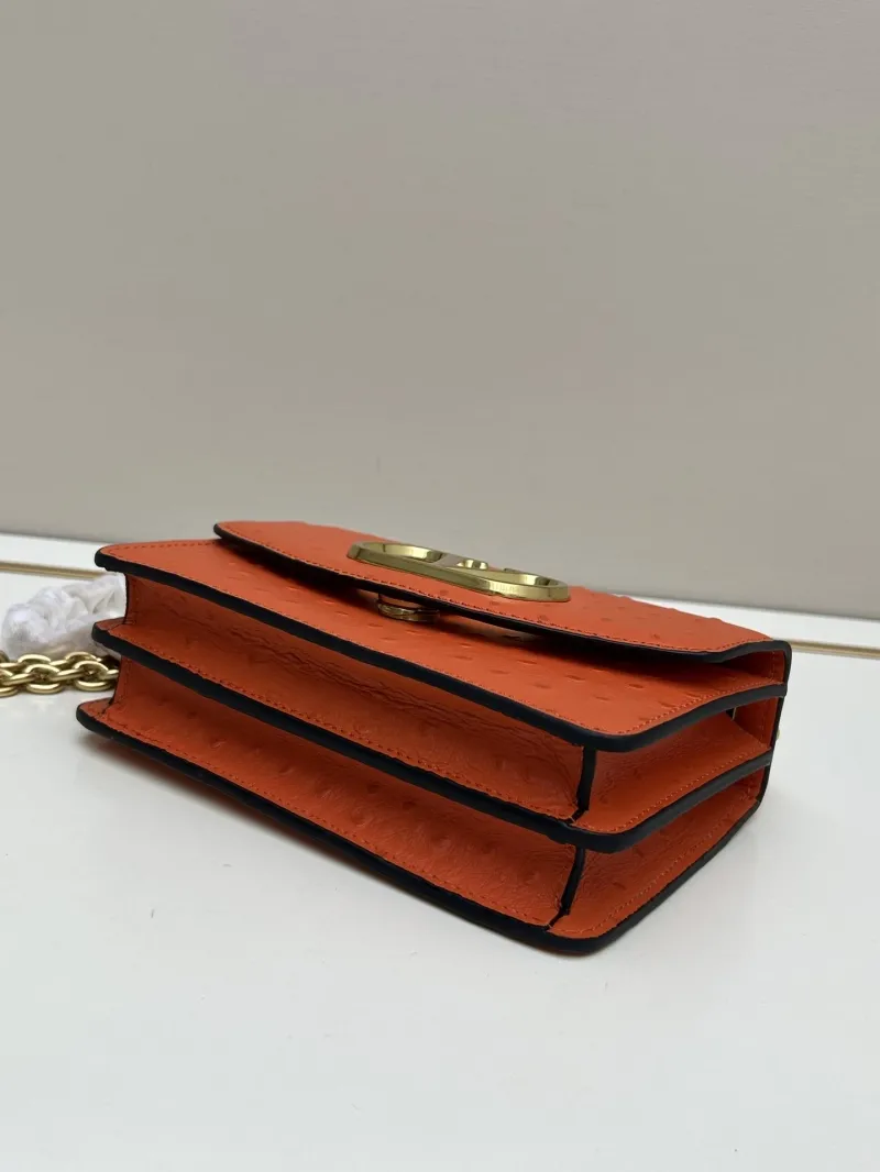 Valentino Orange Ostrich Leather Satchel Crossbody Bag 20260-2 - Image 6