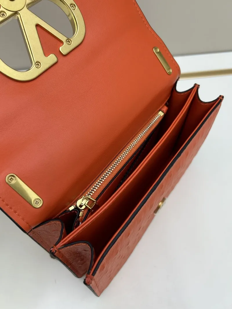 Valentino Orange Ostrich Leather Satchel Crossbody Bag 20260-2 - Image 7