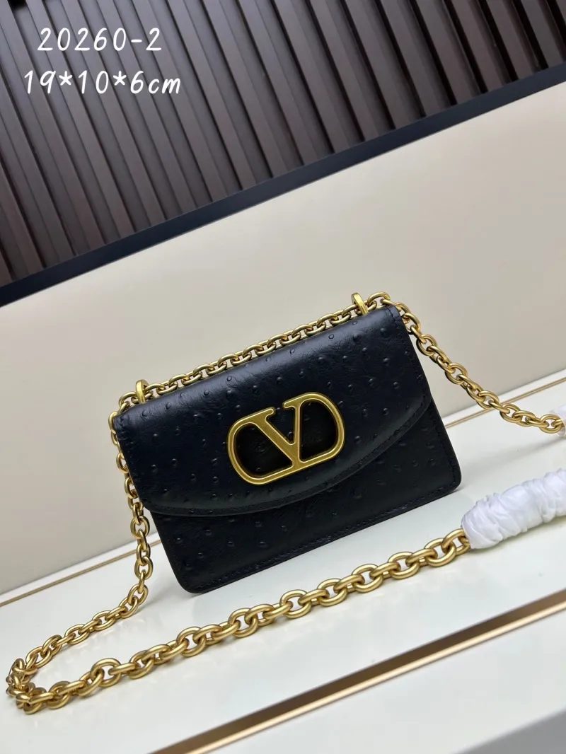 Valentino Black Ostrich Leather Chain Crossbody Bag 20260-2