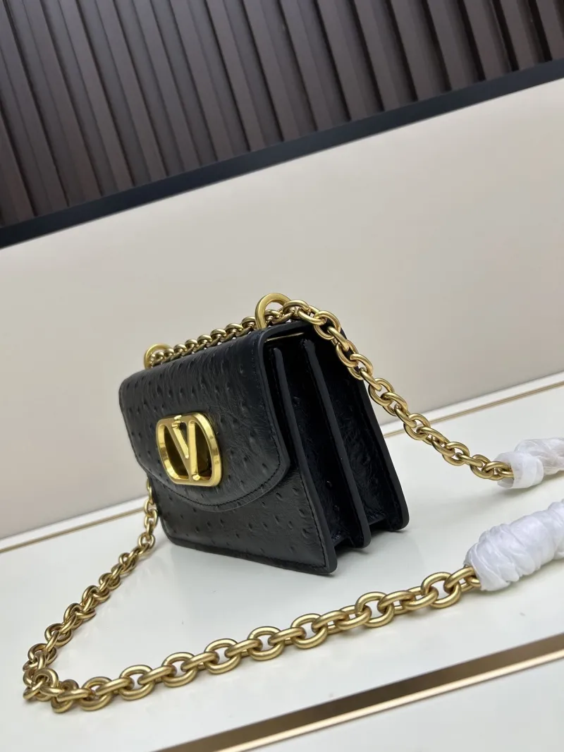 Alternative view of Valentino Black Ostrich Leather Chain Crossbody Bag 20260-2