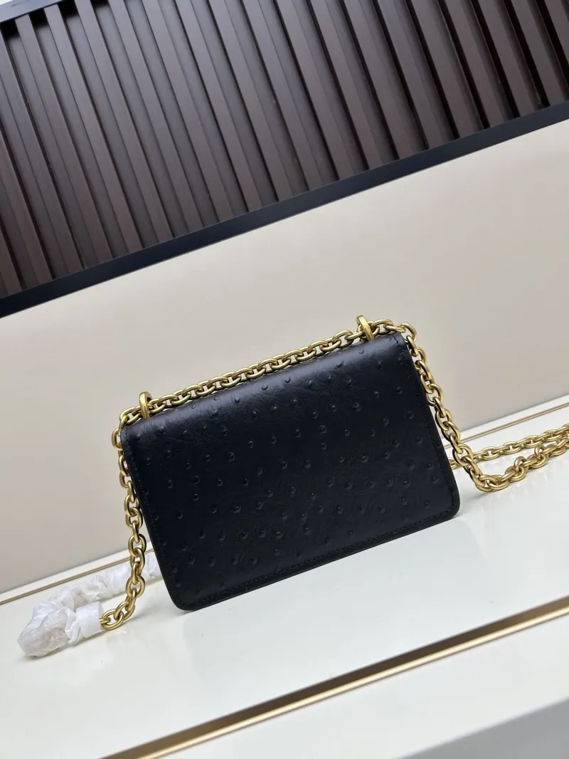 Valentino Black Ostrich Leather Chain Crossbody Bag 20260-2 - Image 3