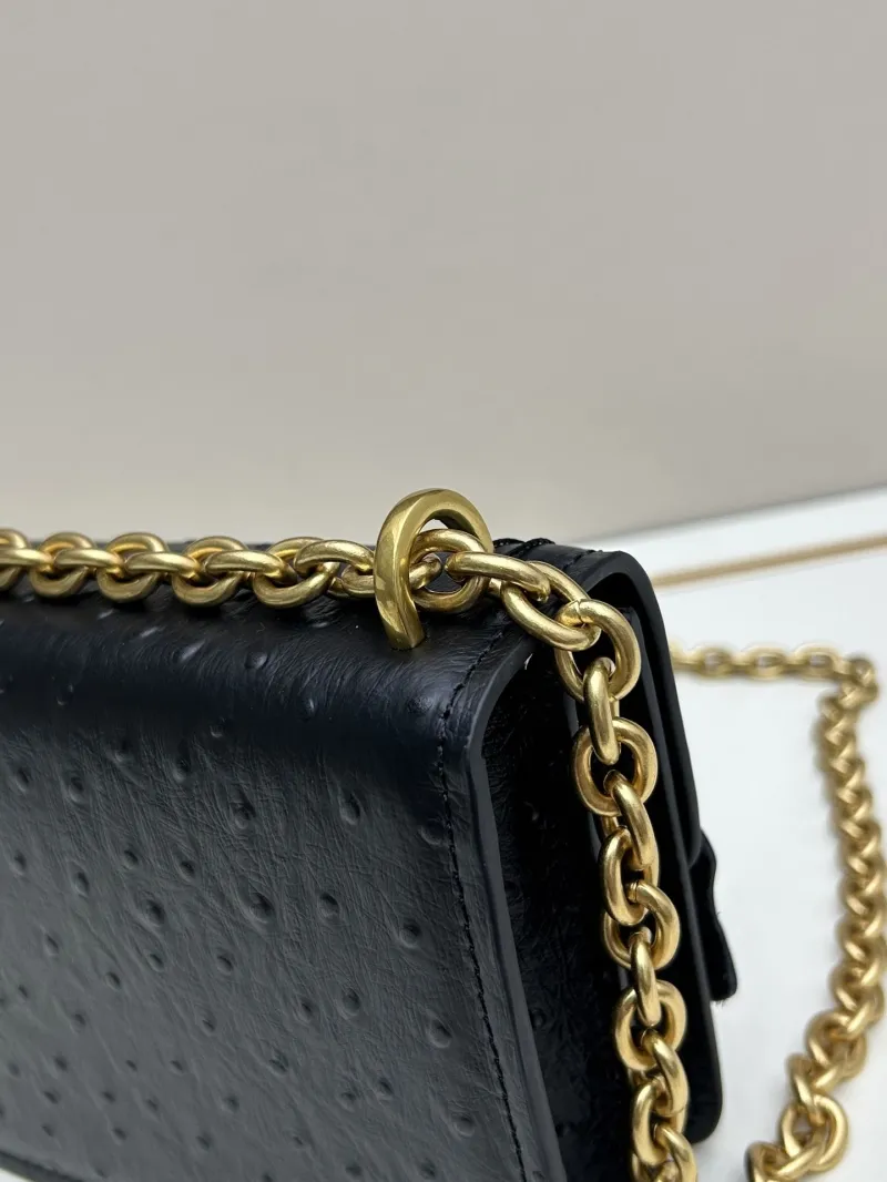 Valentino Black Ostrich Leather Chain Crossbody Bag 20260-2 - Image 4