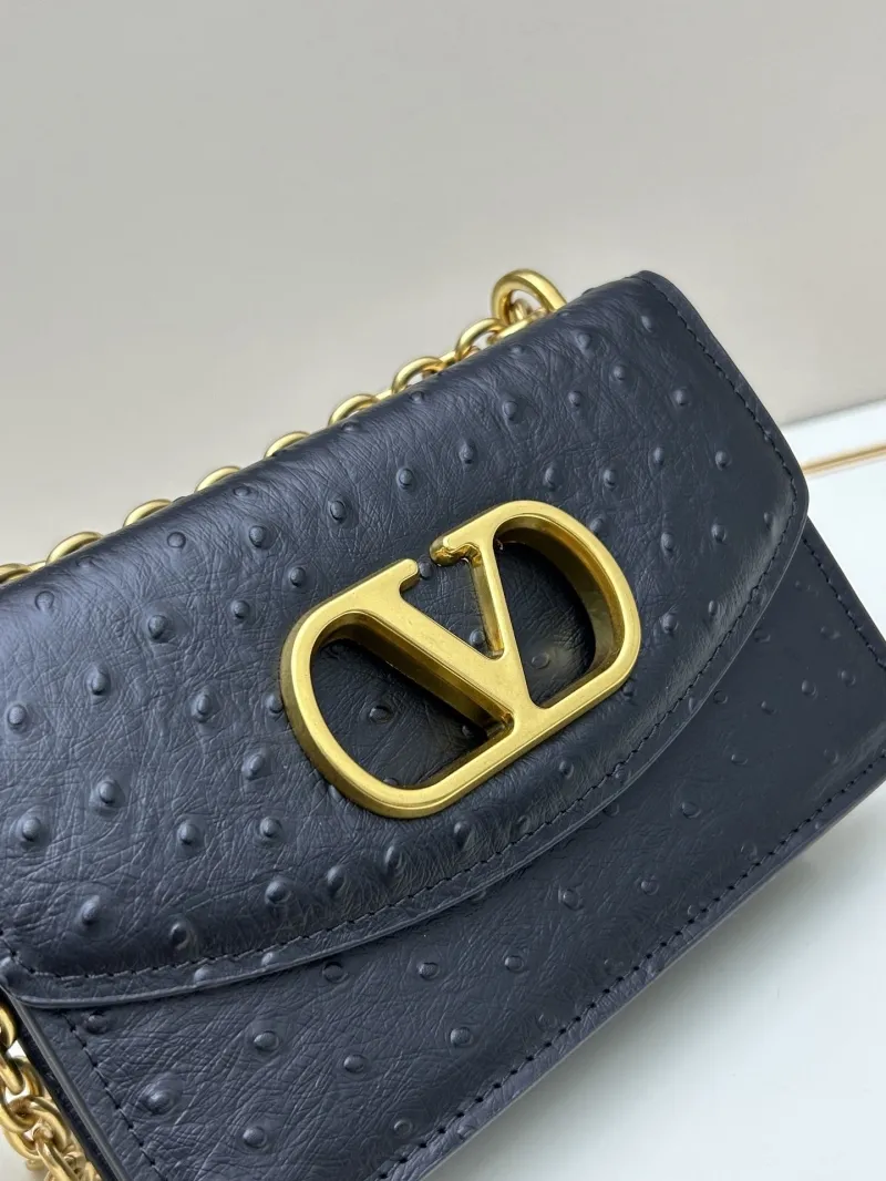 Valentino Black Ostrich Leather Chain Crossbody Bag 20260-2 - Image 5