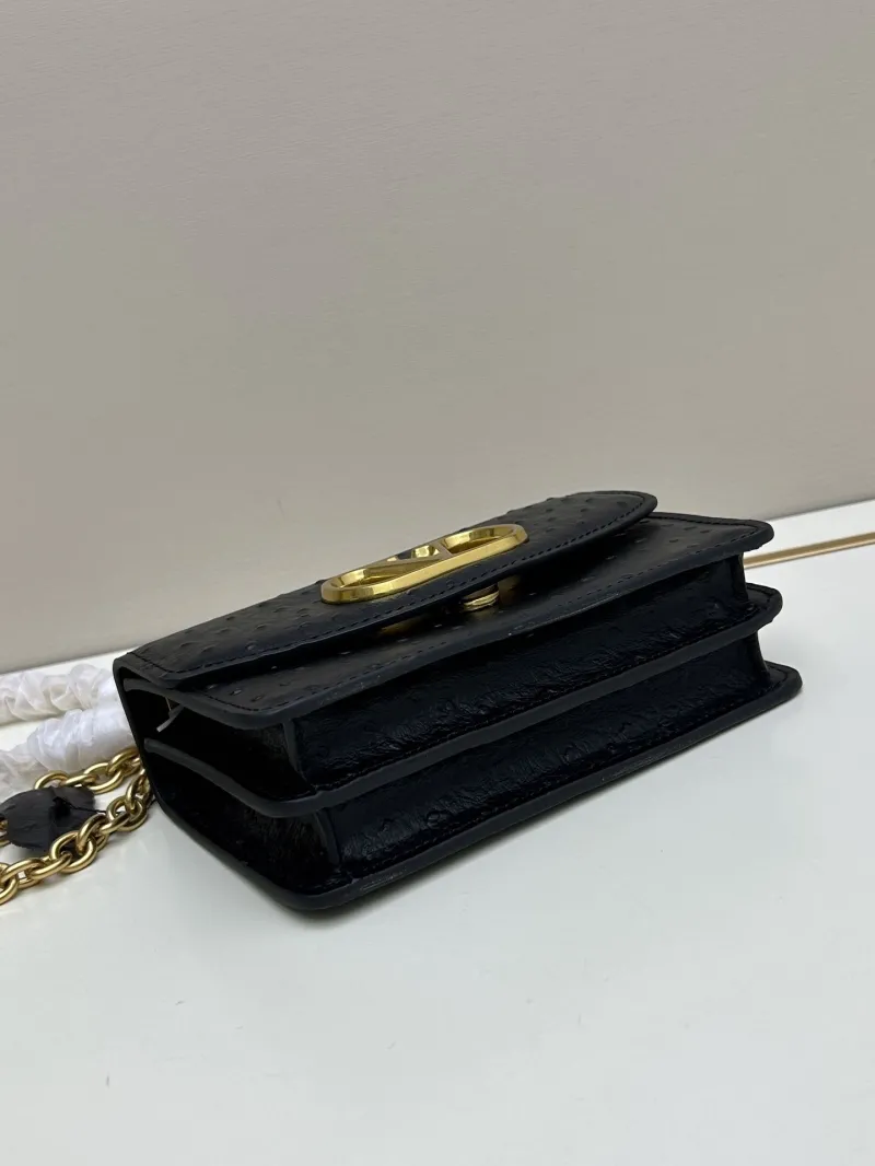 Valentino Black Ostrich Leather Chain Crossbody Bag 20260-2 - Image 6