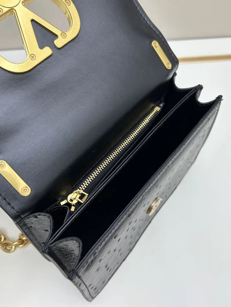 Valentino Black Ostrich Leather Chain Crossbody Bag 20260-2 - Image 7