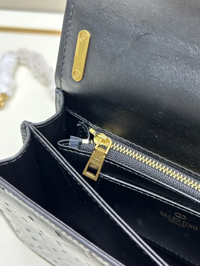 Valentino Black Ostrich Leather Chain Crossbody Bag 20260-2 - Image 8