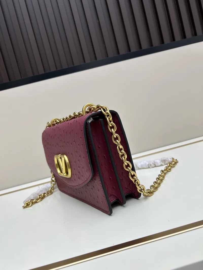 Alternative view of Valentino Burgundy Ostrich Leather Chain Crossbody Bag 20261-2