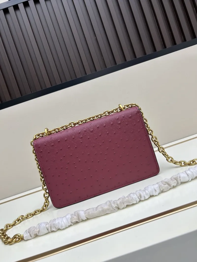 Valentino Burgundy Ostrich Leather Chain Crossbody Bag 20261-2 - Image 3