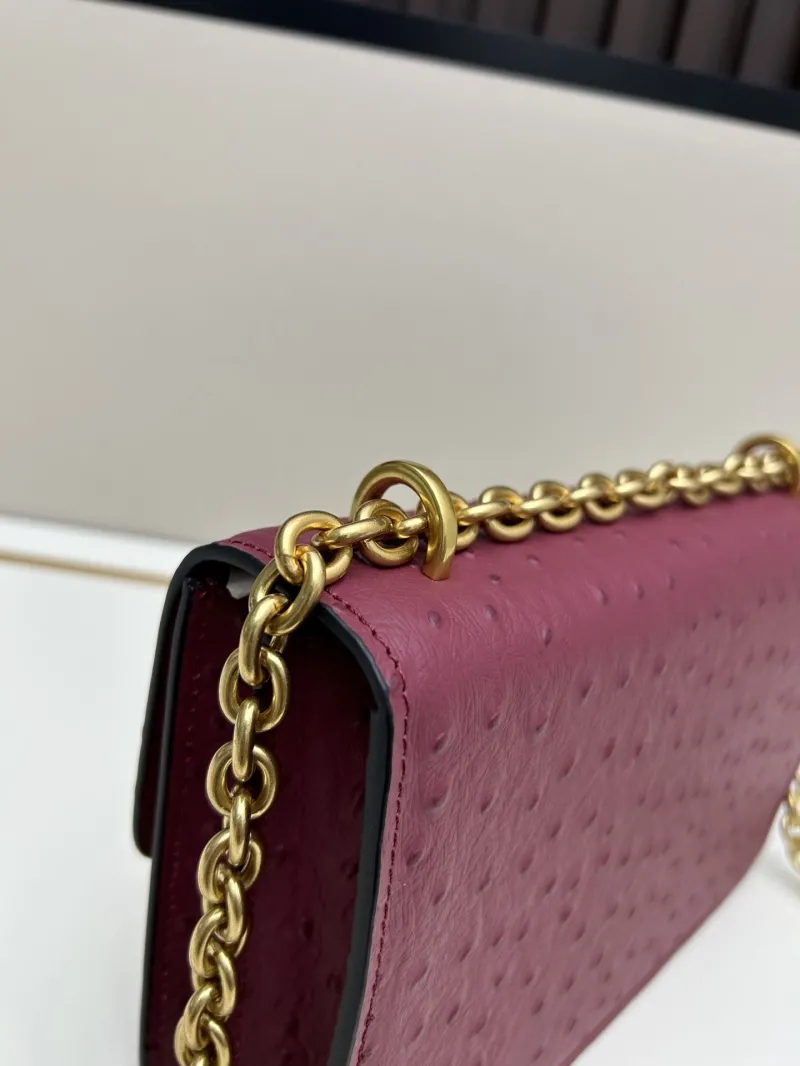 Valentino Burgundy Ostrich Leather Chain Crossbody Bag 20261-2 - Image 4
