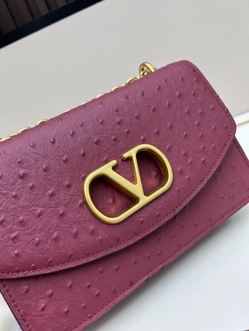 Valentino Burgundy Ostrich Leather Chain Crossbody Bag 20261-2 - Image 5