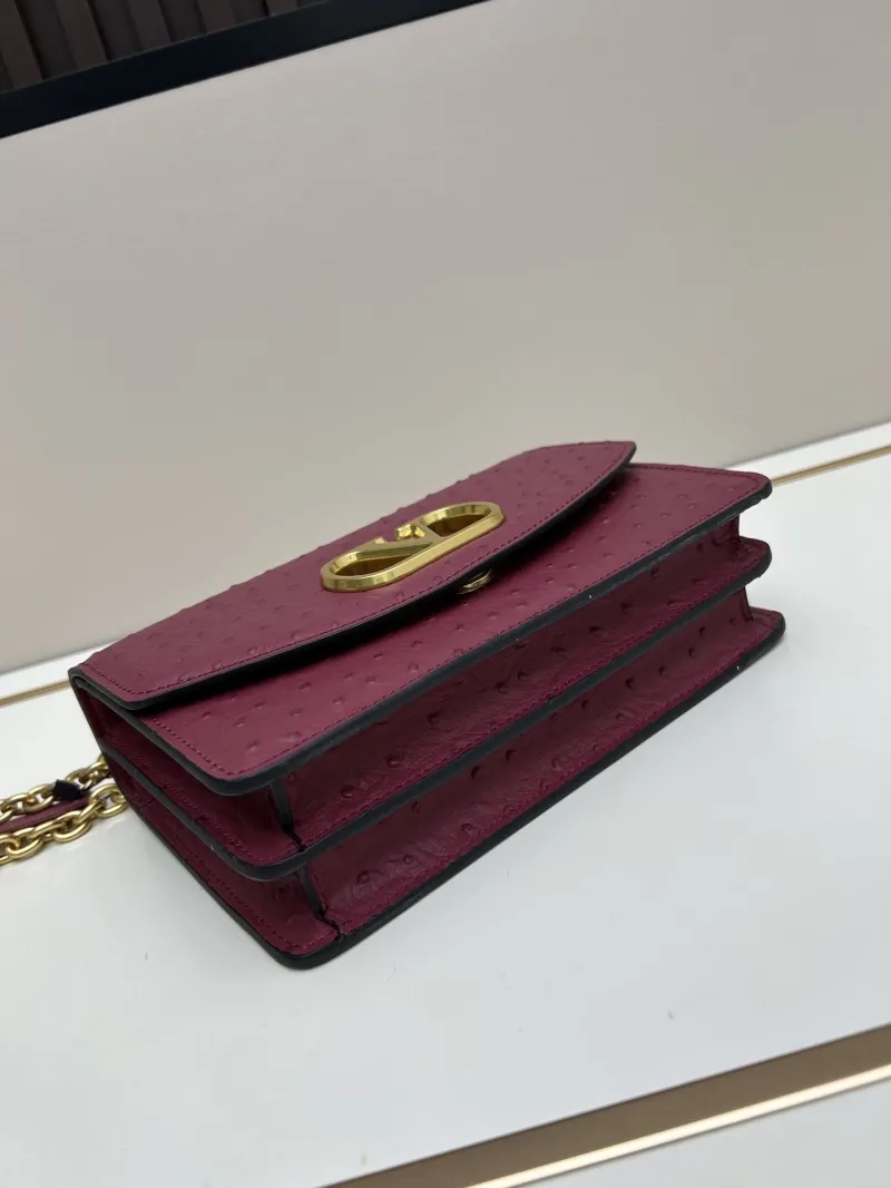 Valentino Burgundy Ostrich Leather Chain Crossbody Bag 20261-2 - Image 6