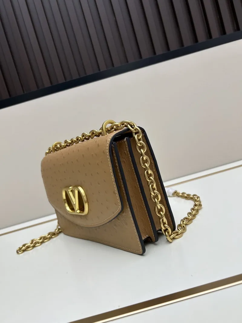 Alternative view of Valentino Tan Ostrich Leather Chain Satchel Bag 20261-2