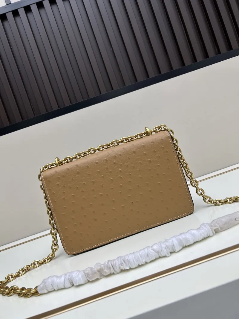 Valentino Tan Ostrich Leather Chain Satchel Bag 20261-2 - Image 3