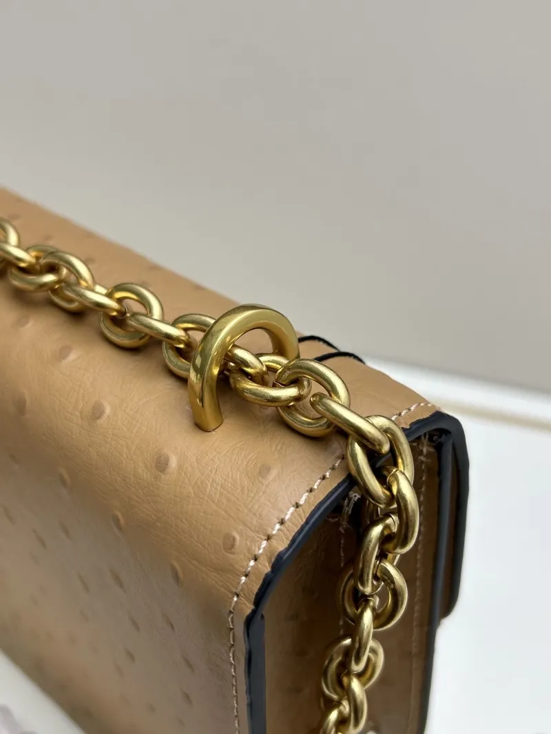 Valentino Tan Ostrich Leather Chain Satchel Bag 20261-2 - Image 4