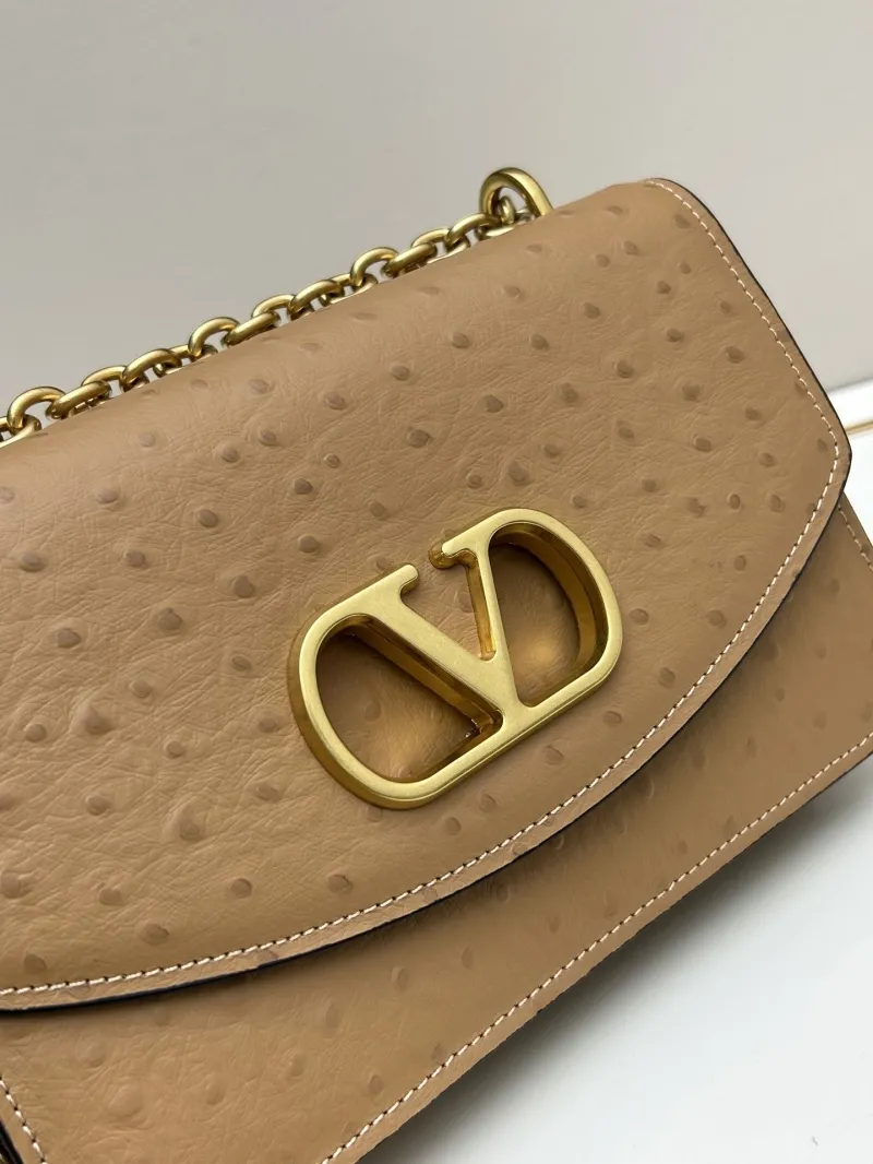 Valentino Tan Ostrich Leather Chain Satchel Bag 20261-2 - Image 5