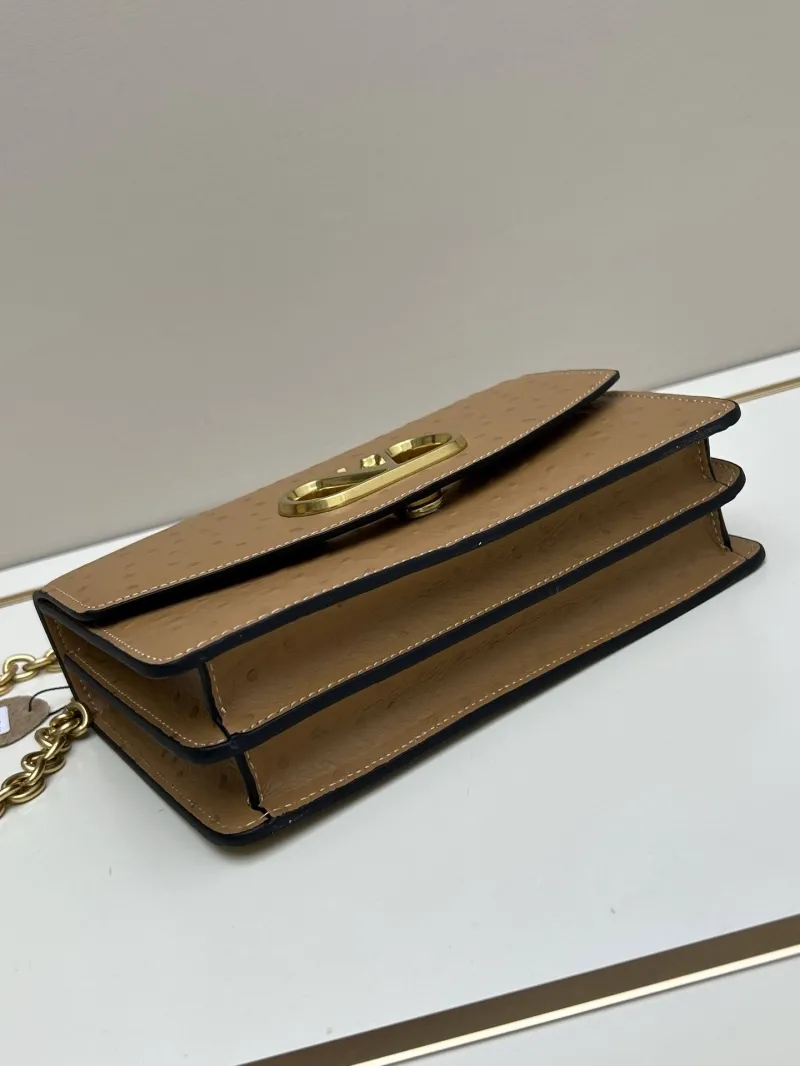 Valentino Tan Ostrich Leather Chain Satchel Bag 20261-2 - Image 6