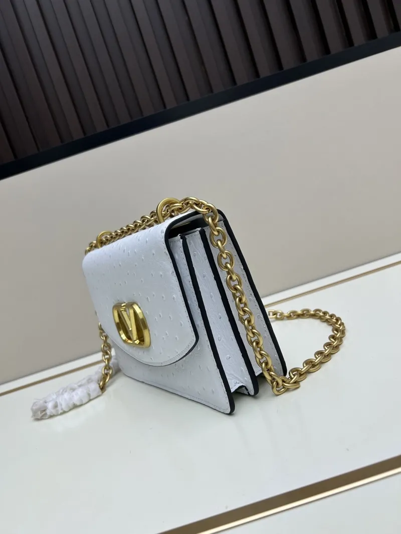 Alternative view of Valentino White Ostrich Leather Chain Satchel Bag
