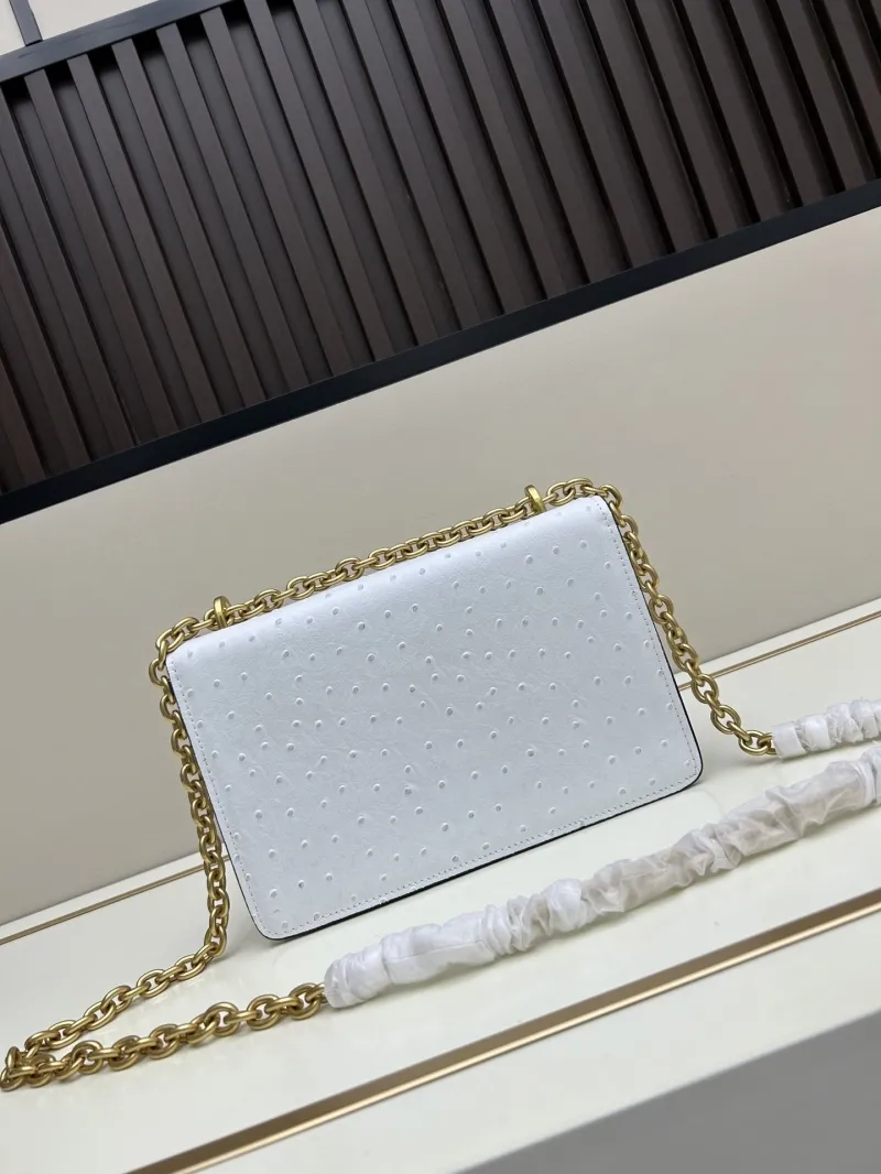 Valentino White Ostrich Leather Chain Satchel Bag - Image 3