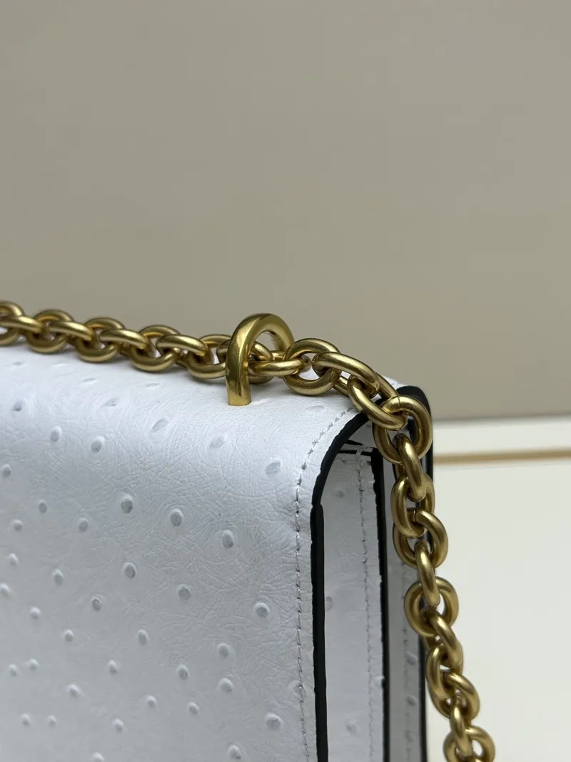 Valentino White Ostrich Leather Chain Satchel Bag - Image 4