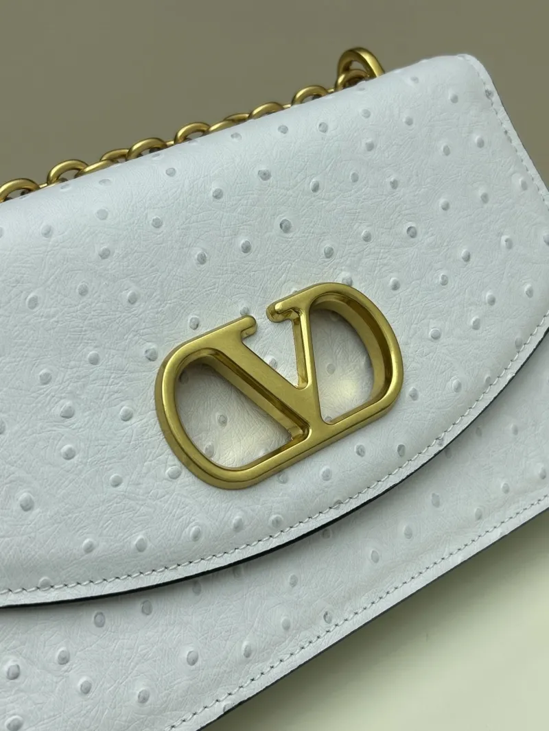 Valentino White Ostrich Leather Chain Satchel Bag - Image 5