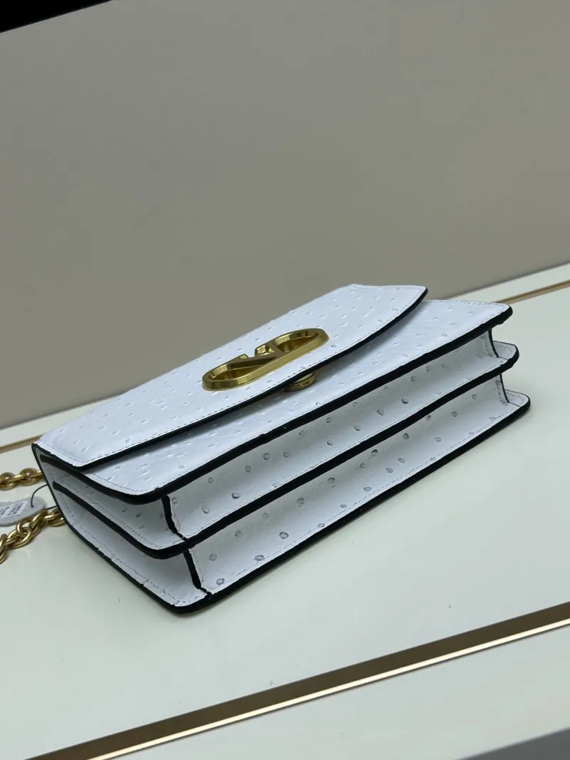 Valentino White Ostrich Leather Chain Satchel Bag - Image 6
