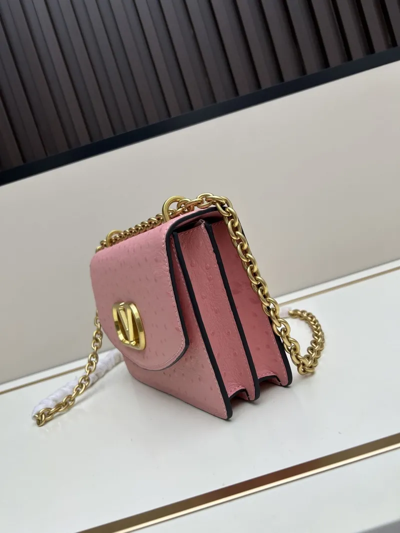 Alternative view of Valentino Pink Ostrich Leather Chain Satchel Bag 20261-2
