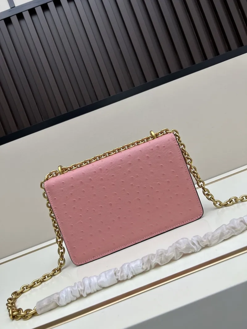 Valentino Pink Ostrich Leather Chain Satchel Bag 20261-2 - Image 3