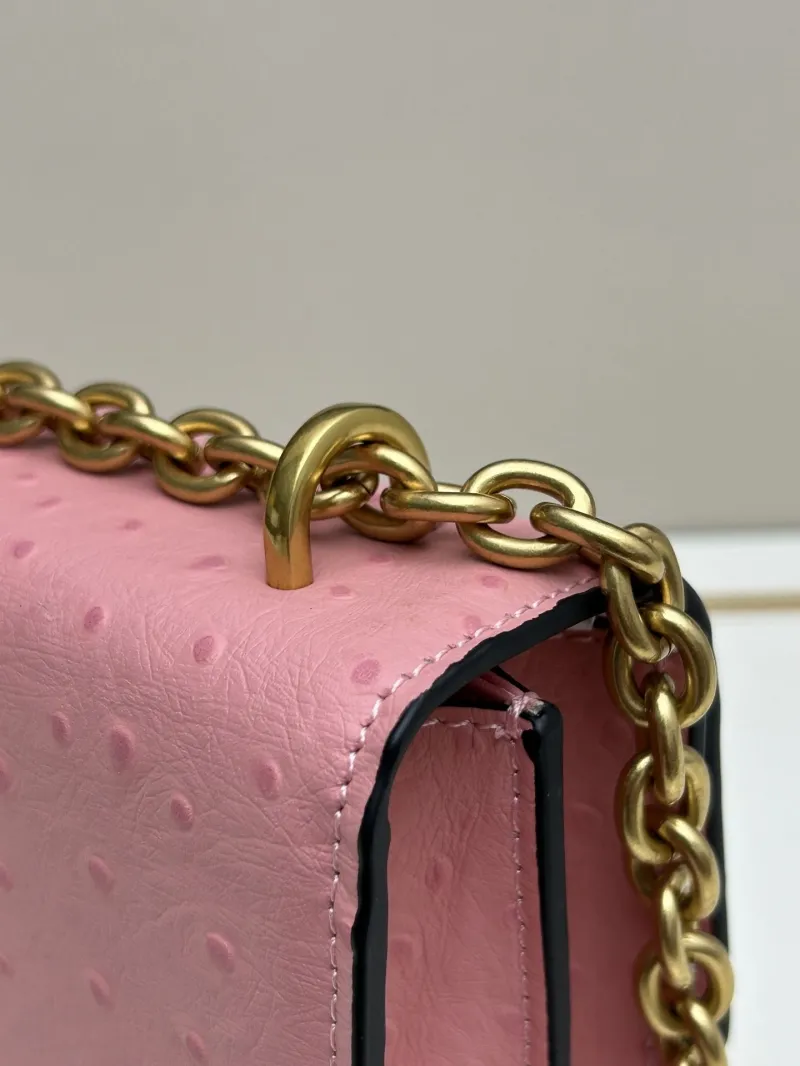 Valentino Pink Ostrich Leather Chain Satchel Bag 20261-2 - Image 4