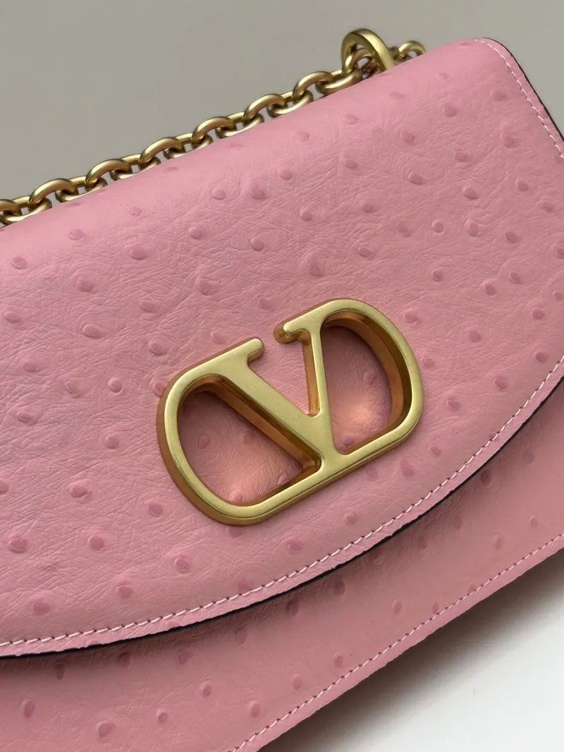 Valentino Pink Ostrich Leather Chain Satchel Bag 20261-2 - Image 5