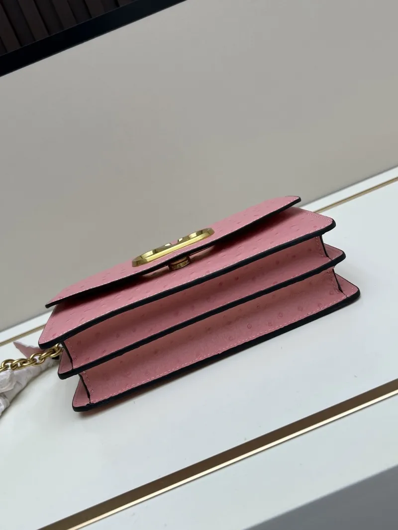 Valentino Pink Ostrich Leather Chain Satchel Bag 20261-2 - Image 6