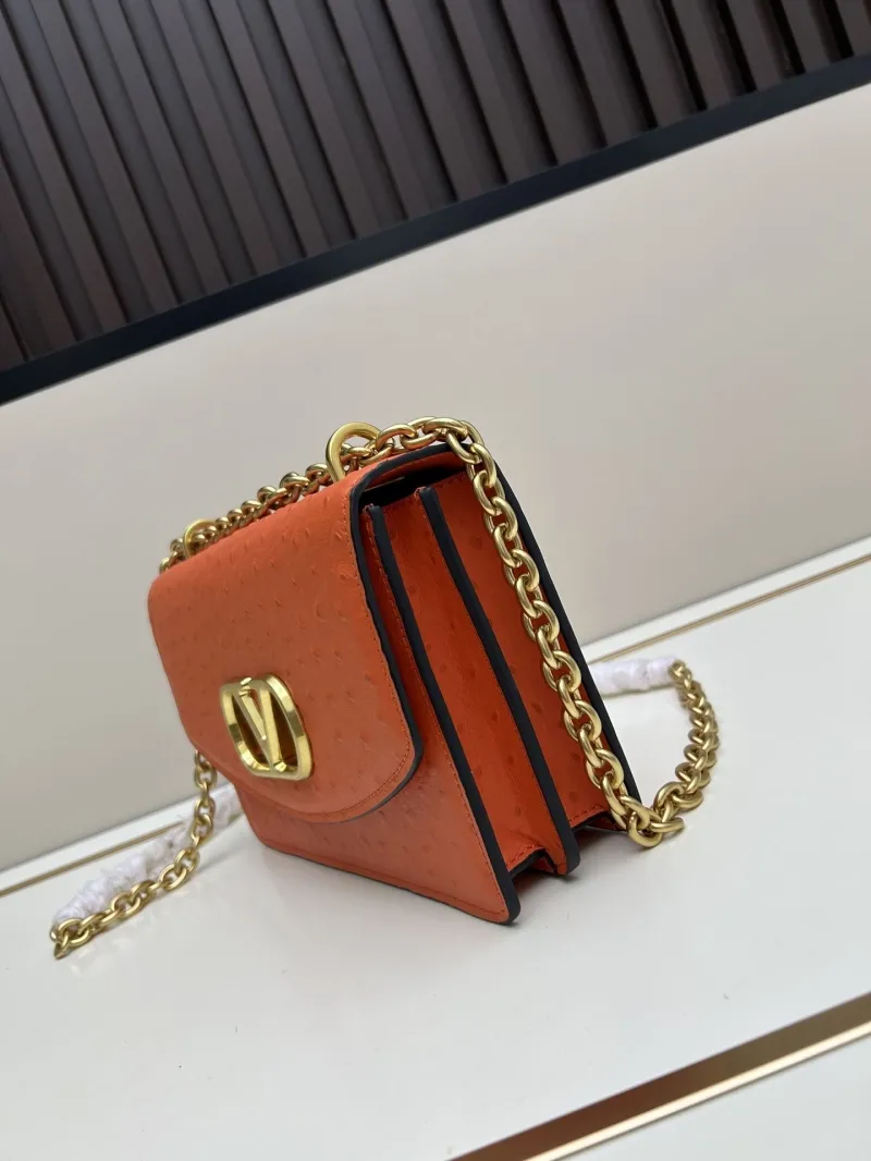 Alternative view of Valentino Orange Ostrich Leather Chain Satchel Bag 20261-2