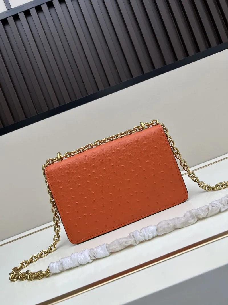 Valentino Orange Ostrich Leather Chain Satchel Bag 20261-2 - Image 3