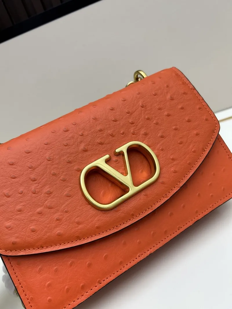 Valentino Orange Ostrich Leather Chain Satchel Bag 20261-2 - Image 4